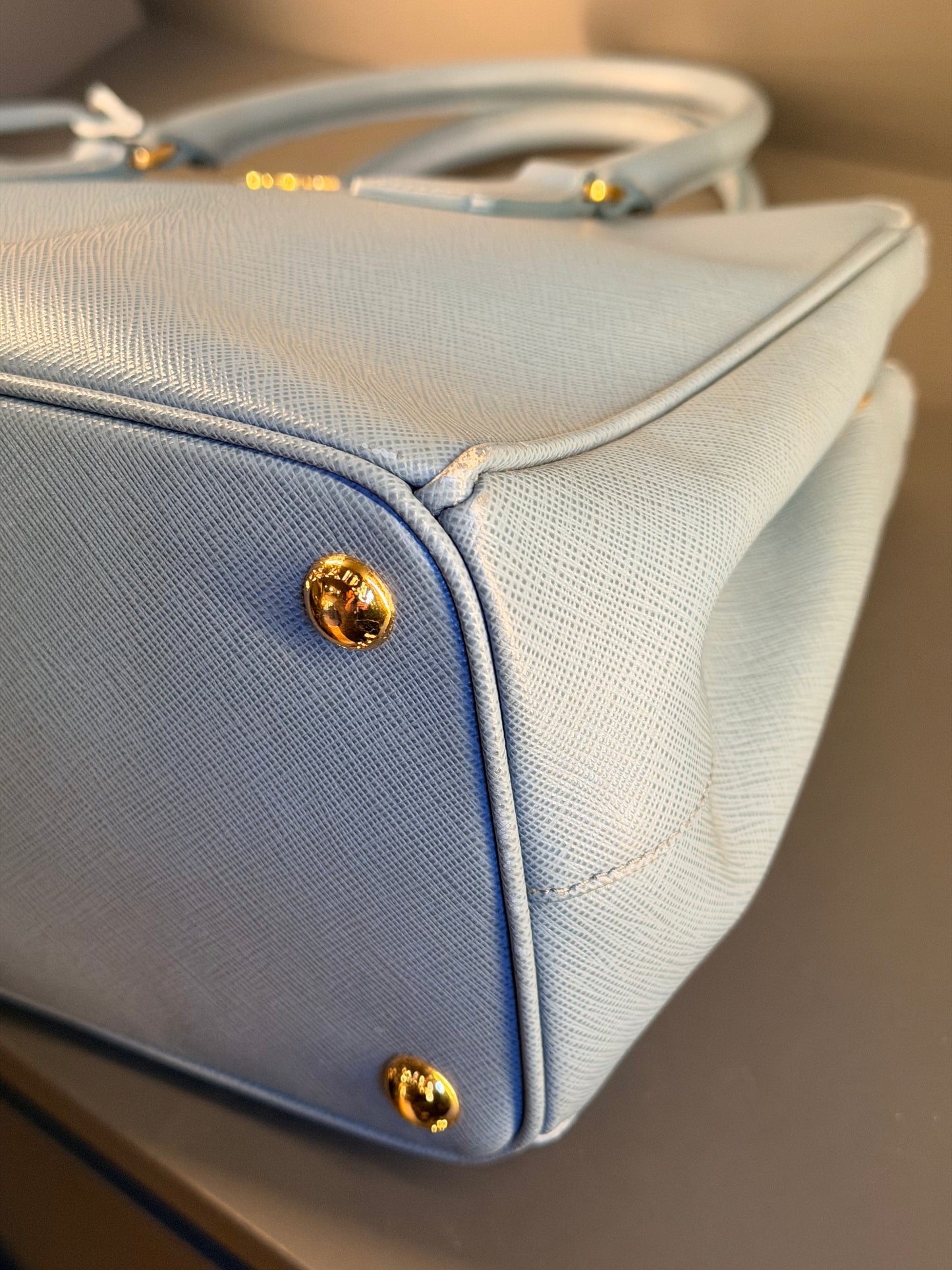 PRADA LIGHT BLUE SAFFIANO SMALL GALLERIA HANDBAG