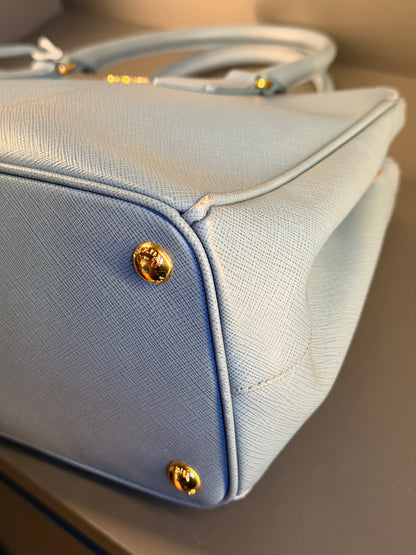 PRADA LIGHT BLUE SAFFIANO SMALL GALLERIA HANDBAG