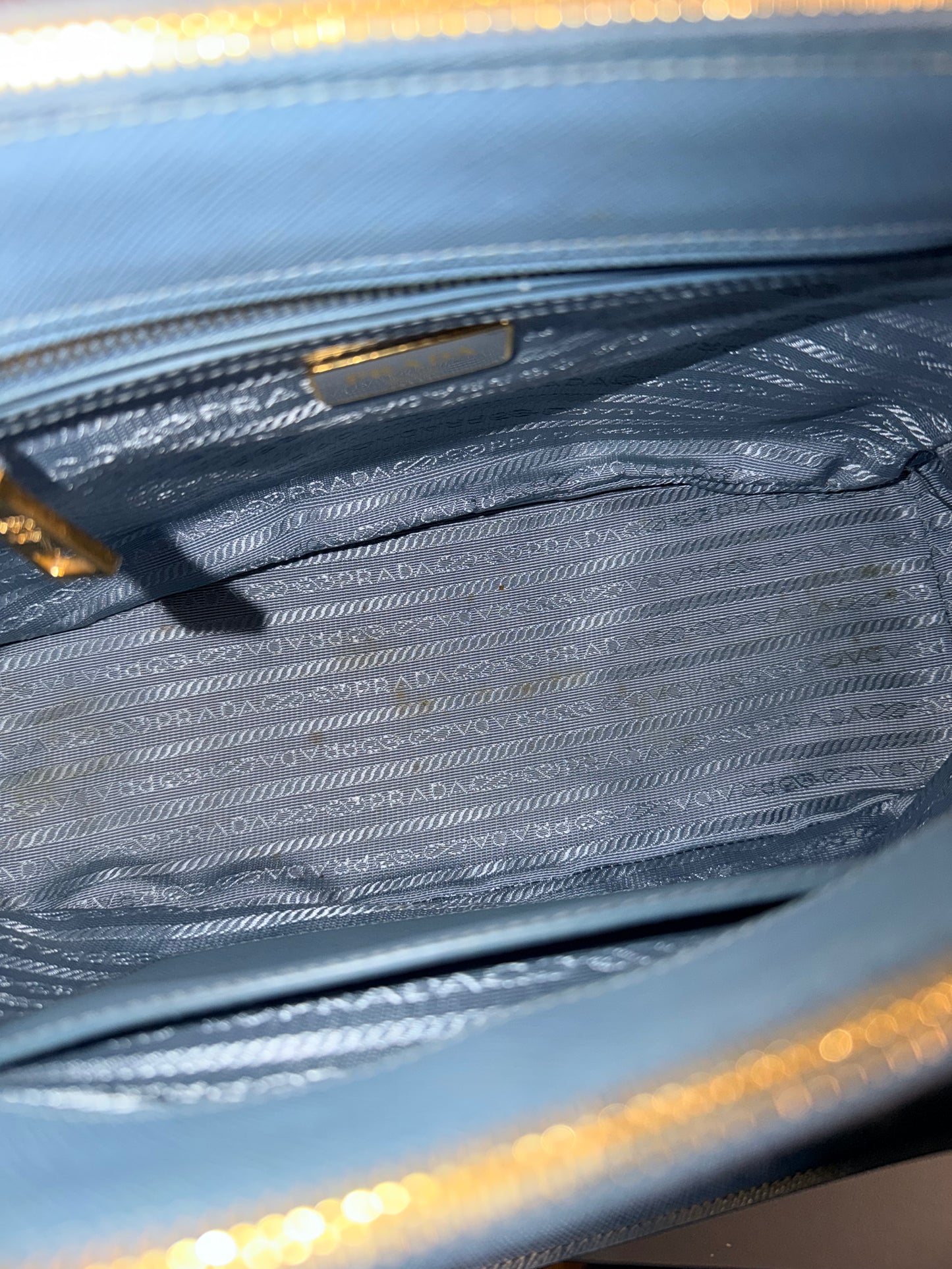 PRADA LIGHT BLUE SAFFIANO SMALL GALLERIA HANDBAG