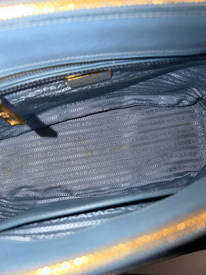 PRADA LIGHT BLUE SAFFIANO SMALL GALLERIA HANDBAG