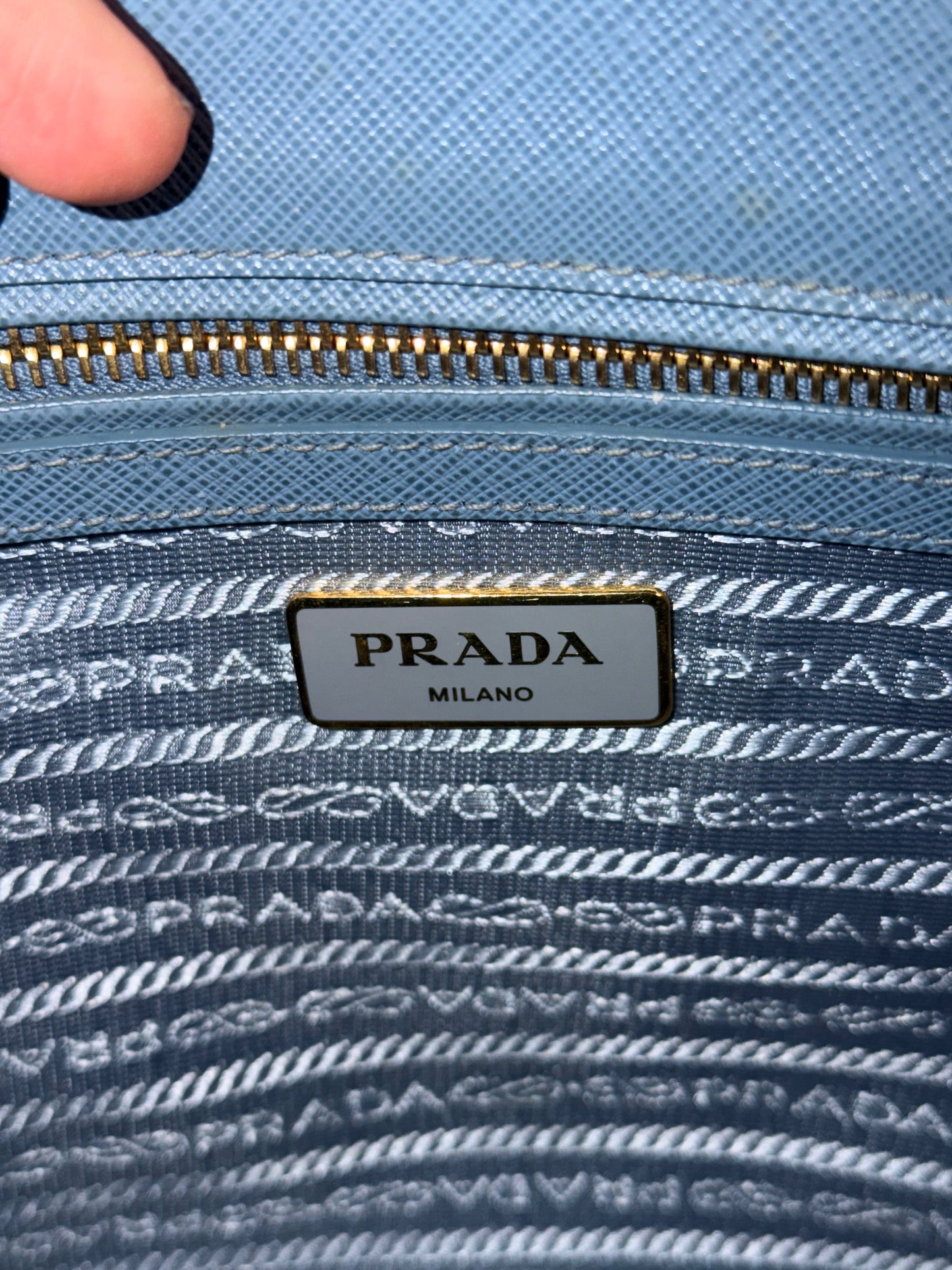 PRADA LIGHT BLUE SAFFIANO SMALL GALLERIA HANDBAG