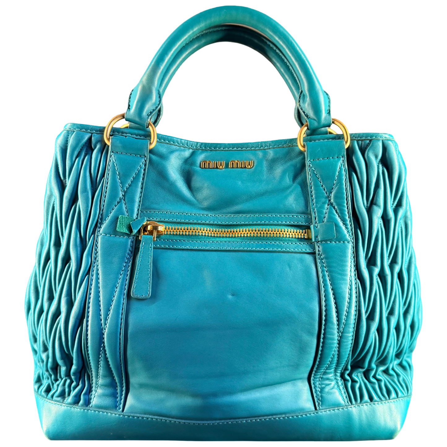 MIU MIU GREEN LARGE GOFFRATO TWO WAY HANDBAG
