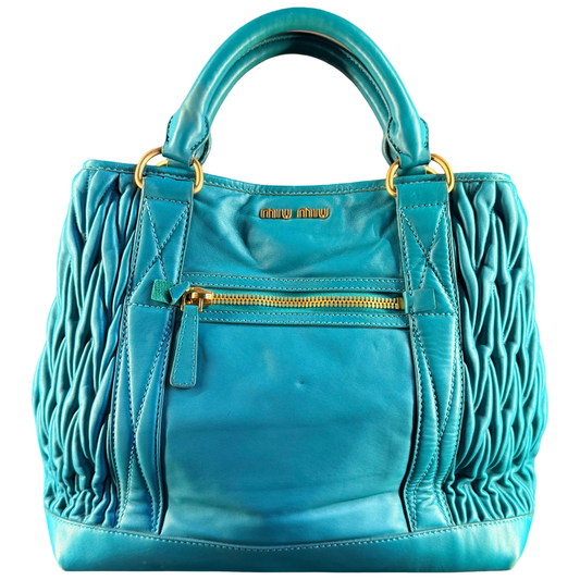 MIU MIU GREEN LARGE GOFFRATO TWO WAY HANDBAG