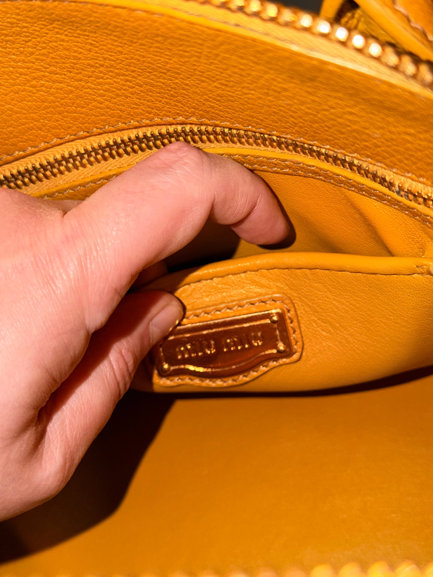 MIU MIU MUSTARD YELLOW BOWLING HANDBAG
