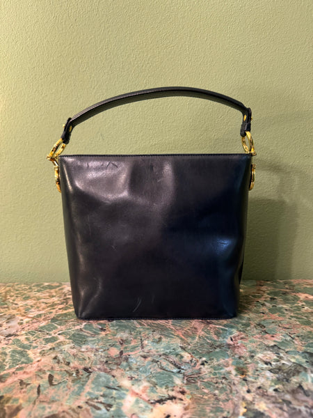 SALVATORE FERRAGAMO NAVY TOP HANDLE BAG WITH REMOVABLE STRAP