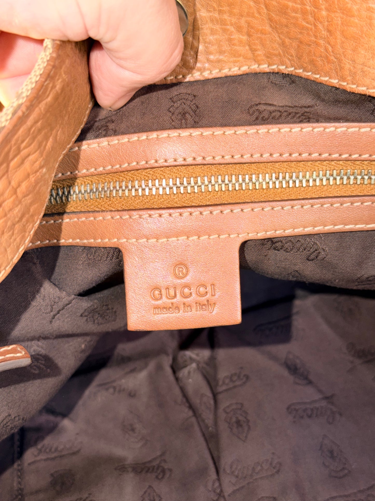 GUCCI BROWN MONOGRAM CHARM TOTE BAG