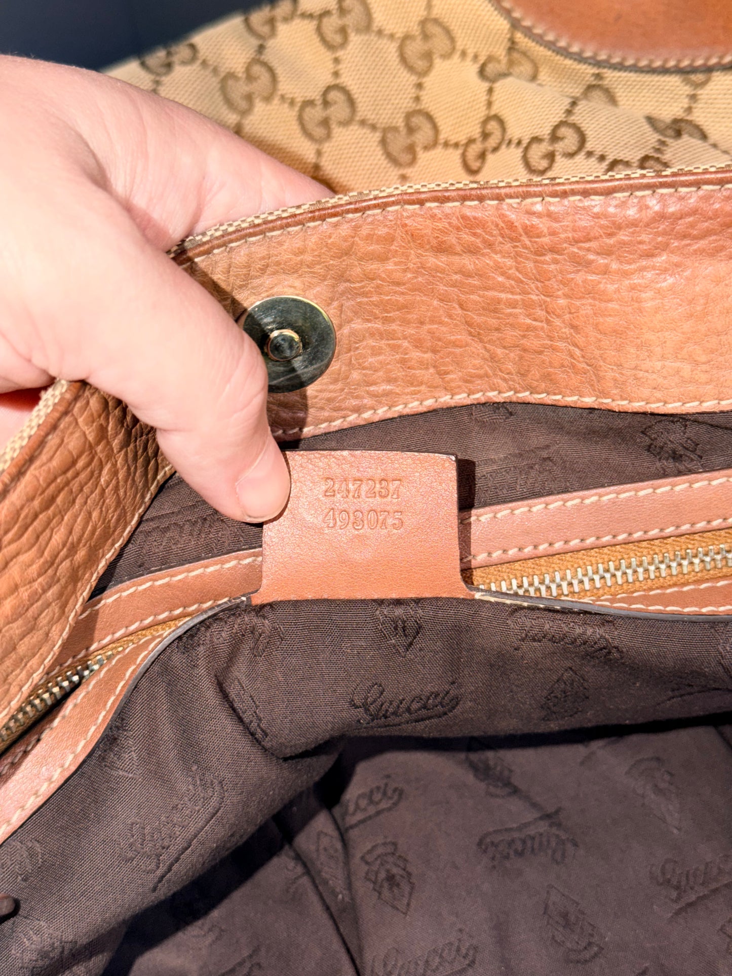GUCCI BROWN MONOGRAM CHARM TOTE BAG
