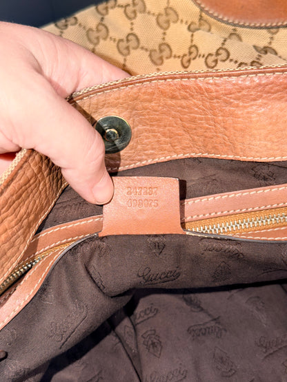 GUCCI BROWN MONOGRAM CHARM TOTE BAG