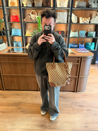 GUCCI BROWN MONOGRAM CHARM TOTE BAG
