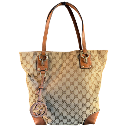 GUCCI BROWN MONOGRAM CHARM TOTE BAG