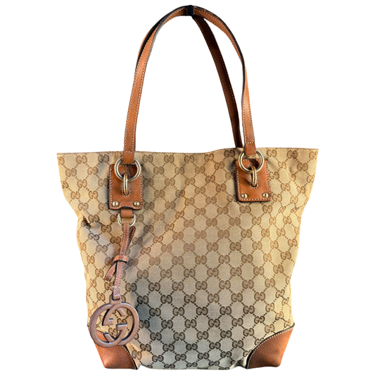 GUCCI BROWN MONOGRAM CHARM TOTE BAG
