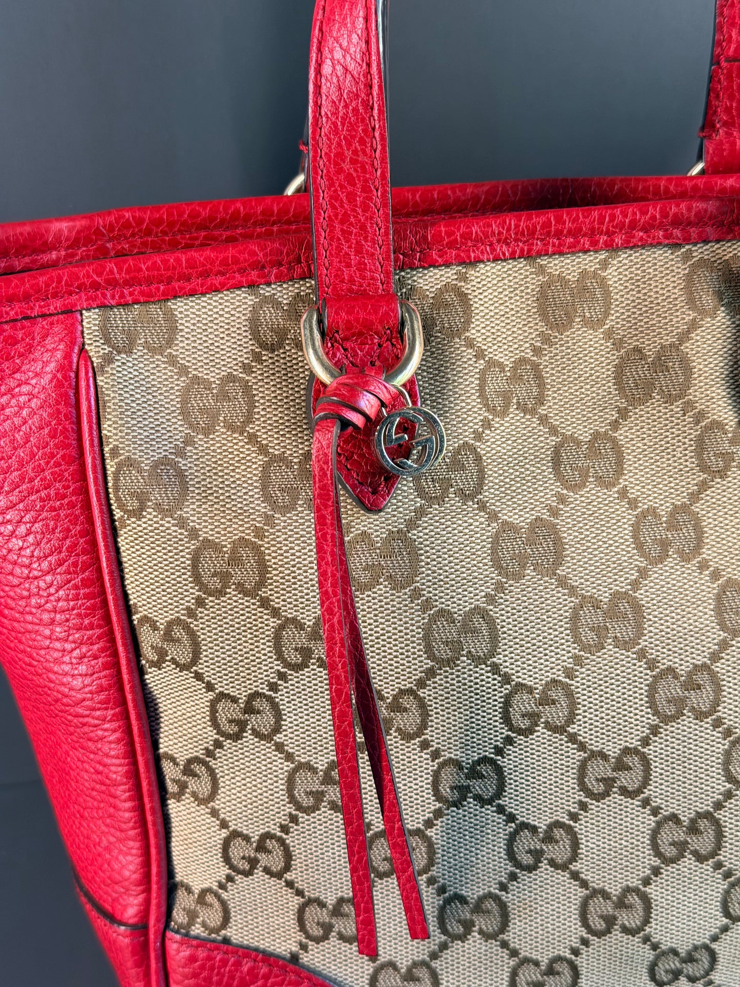 GUCCI RED MONOGRAM SMALL TWO WAY HANDBAG