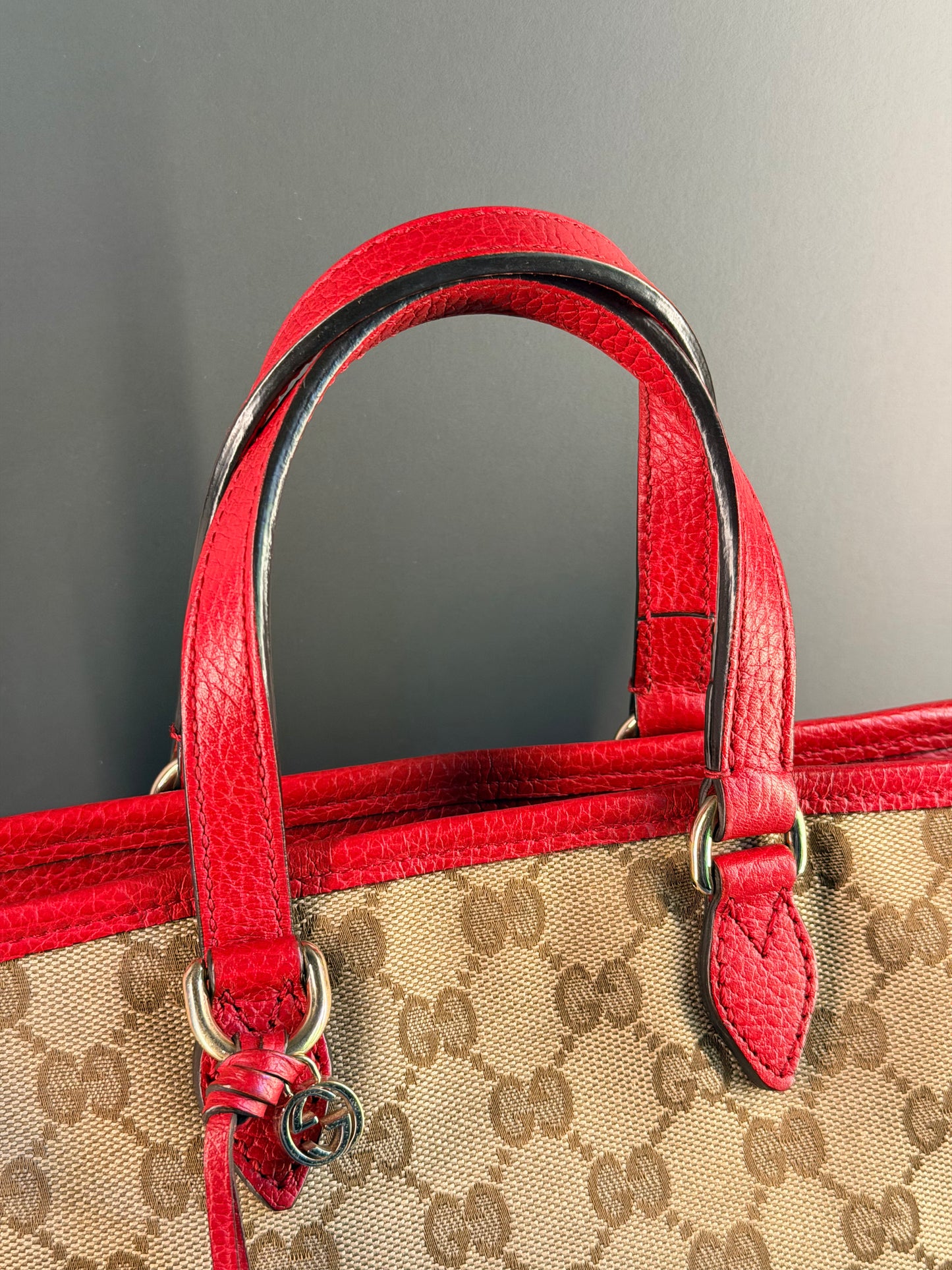 GUCCI RED MONOGRAM SMALL TWO WAY HANDBAG