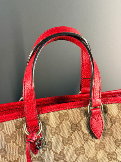 GUCCI RED MONOGRAM SMALL TWO WAY HANDBAG