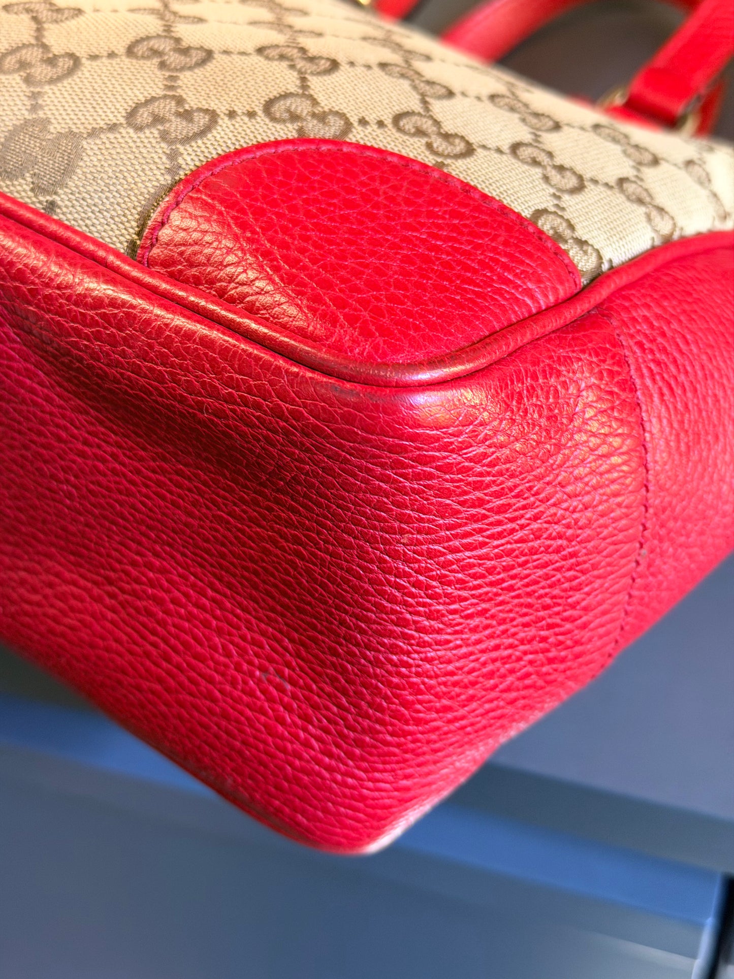 GUCCI RED MONOGRAM SMALL TWO WAY HANDBAG