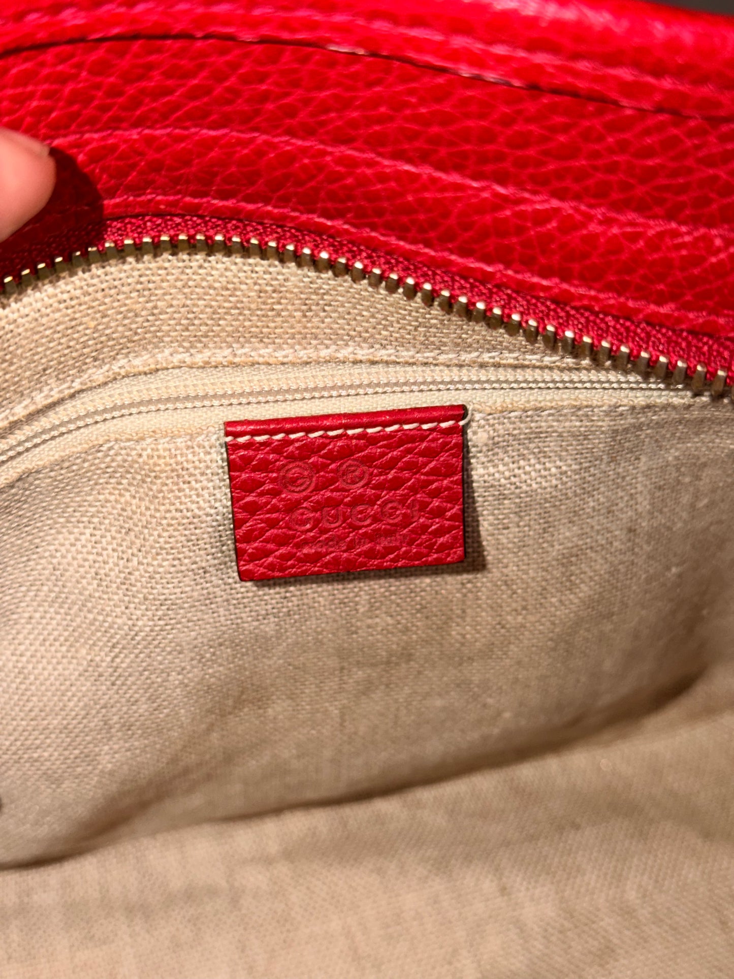 GUCCI RED MONOGRAM SMALL TWO WAY HANDBAG