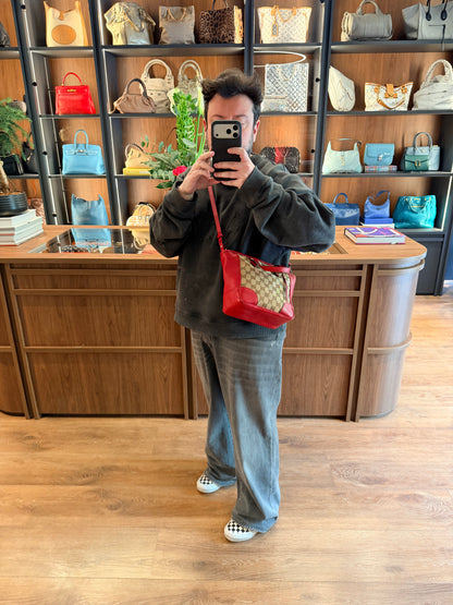 GUCCI RED MONOGRAM SMALL TWO WAY HANDBAG