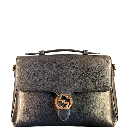 GUCCI BLACK LARGE INTERLOCKING SHOULDER BAG