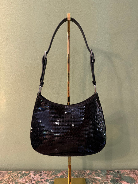 PRADA BLACK PAILLETTES SMALL CLEO SHOULDER BAG