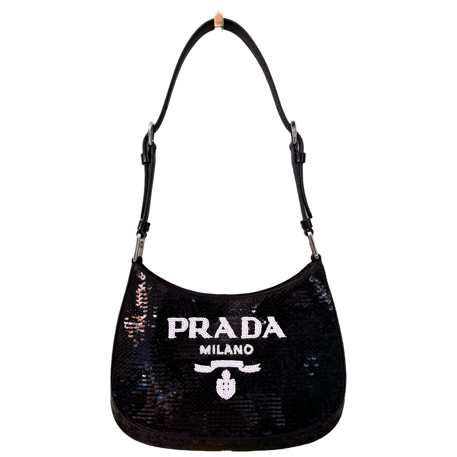 PRADA BLACK PAILLETTES SMALL CLEO SHOULDER BAG