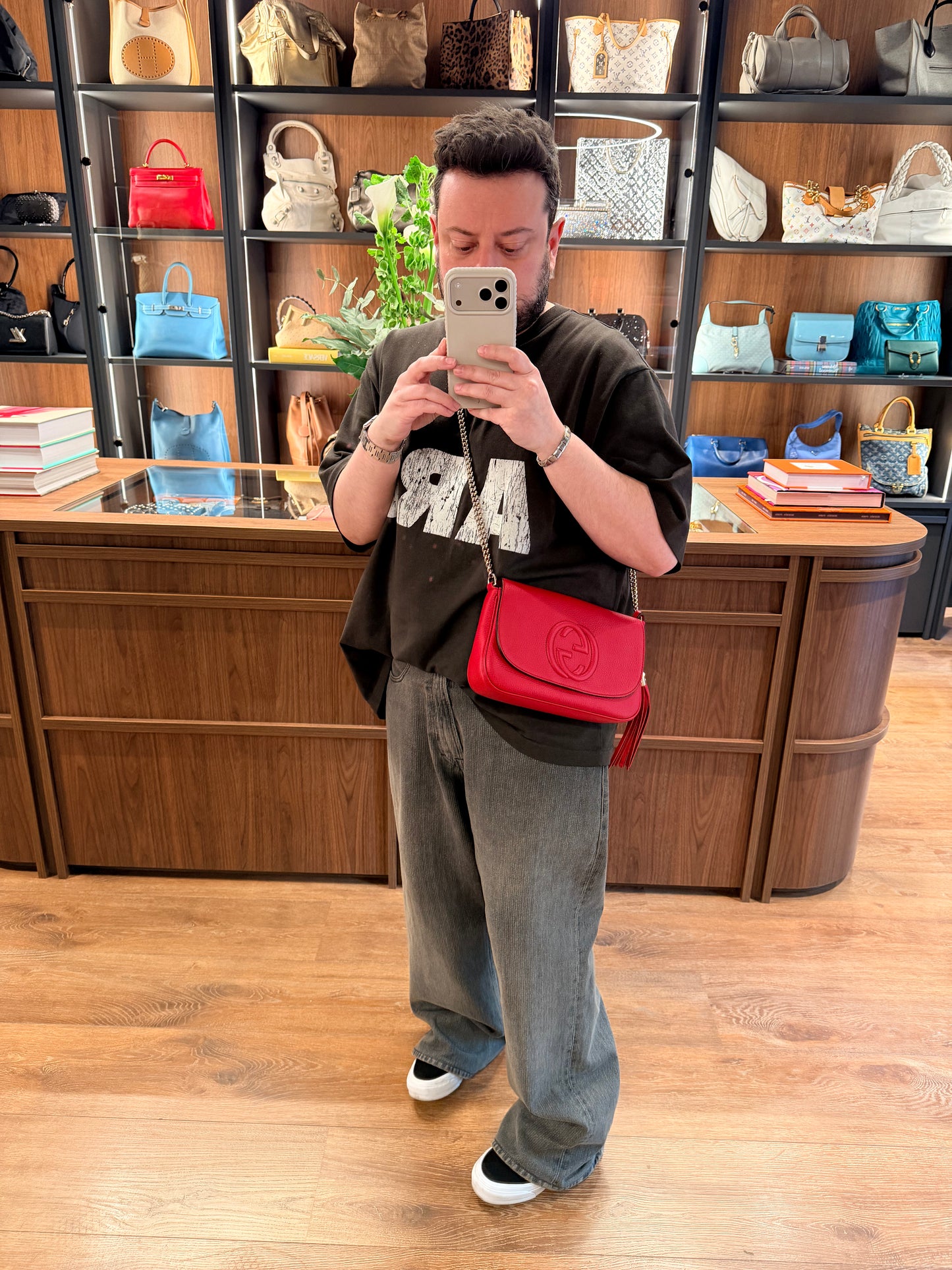 GUCCI RED SOHO CHAIN CROSSBODY BAG