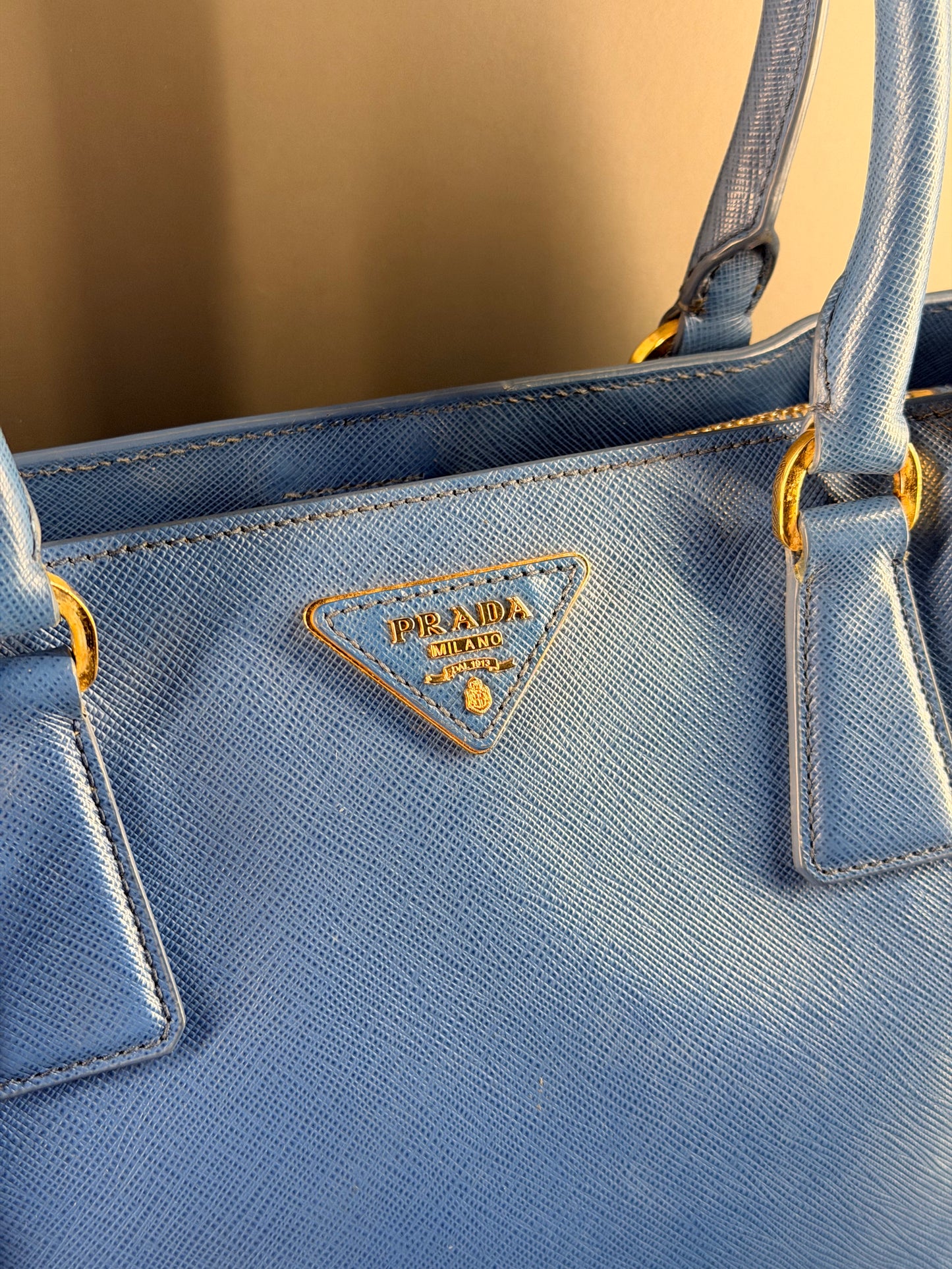 PRADA BLUE MEDIUM GALLERIA HANDBAG
