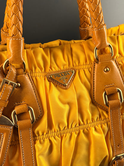 PRADA NYLON YELLOW GOFFRATO TWO WAY HANDBAG