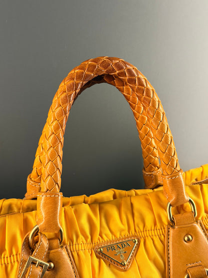 PRADA NYLON YELLOW GOFFRATO TWO WAY HANDBAG