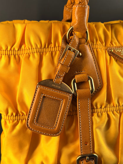 PRADA NYLON YELLOW GOFFRATO TWO WAY HANDBAG