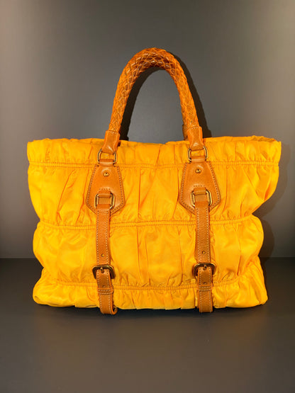 PRADA NYLON YELLOW GOFFRATO TWO WAY HANDBAG