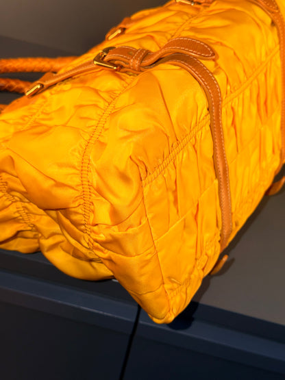 PRADA NYLON YELLOW GOFFRATO TWO WAY HANDBAG