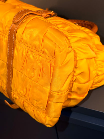 PRADA NYLON YELLOW GOFFRATO TWO WAY HANDBAG