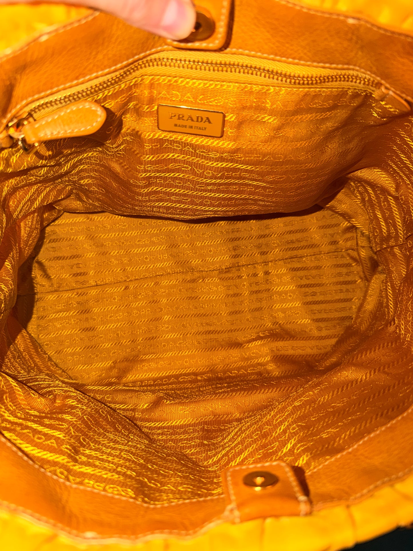 PRADA NYLON YELLOW GOFFRATO TWO WAY HANDBAG