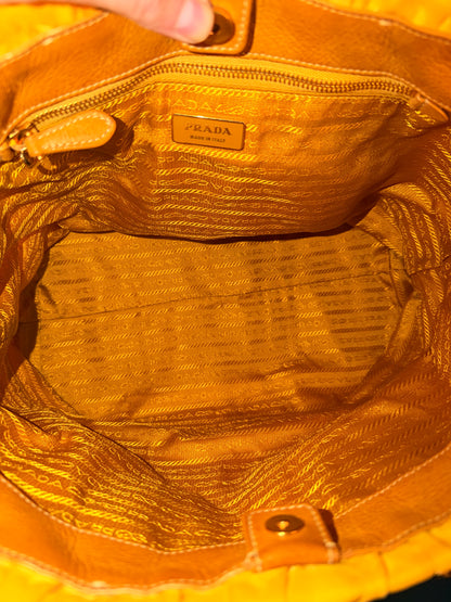 PRADA NYLON YELLOW GOFFRATO TWO WAY HANDBAG