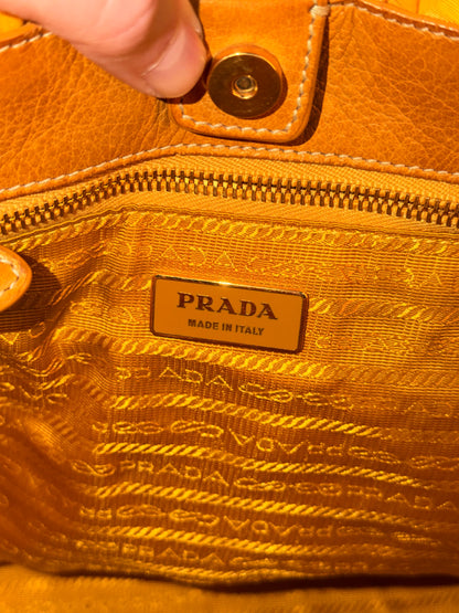 PRADA NYLON YELLOW GOFFRATO TWO WAY HANDBAG