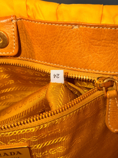 PRADA NYLON YELLOW GOFFRATO TWO WAY HANDBAG