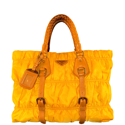 PRADA NYLON YELLOW GOFFRATO TWO WAY HANDBAG