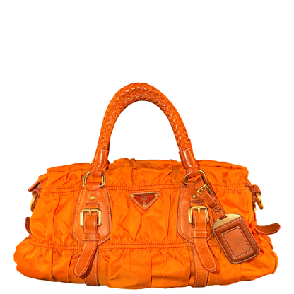 PRADA NYLON ORANGE GOFFRATO EAST WEST TWO WAY HANDBAG