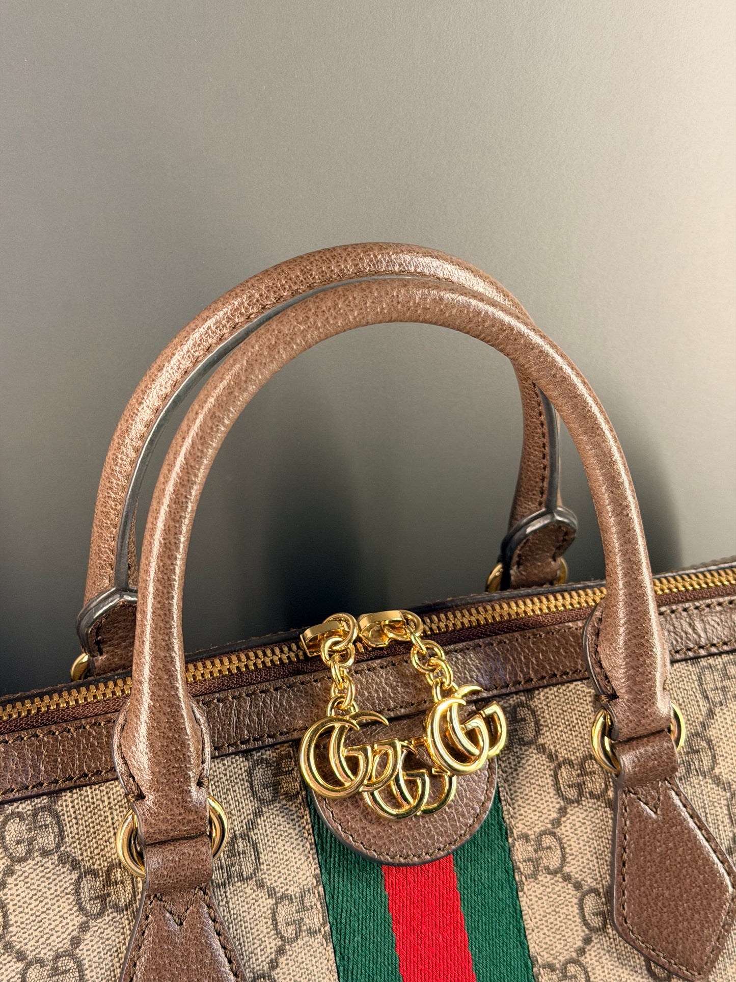 GUCCI GG SUPREME OPHIDIA EAST WEST BOSTON BAG