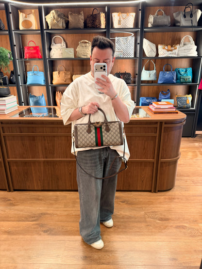 GUCCI GG SUPREME OPHIDIA EAST WEST BOSTON BAG