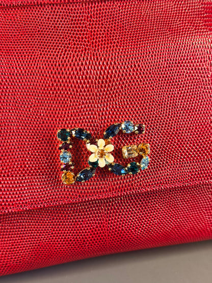 DOLCE & GABBANA RED AMBOSSED LIZARD MEDIUM MISS SICILY HANDBAG