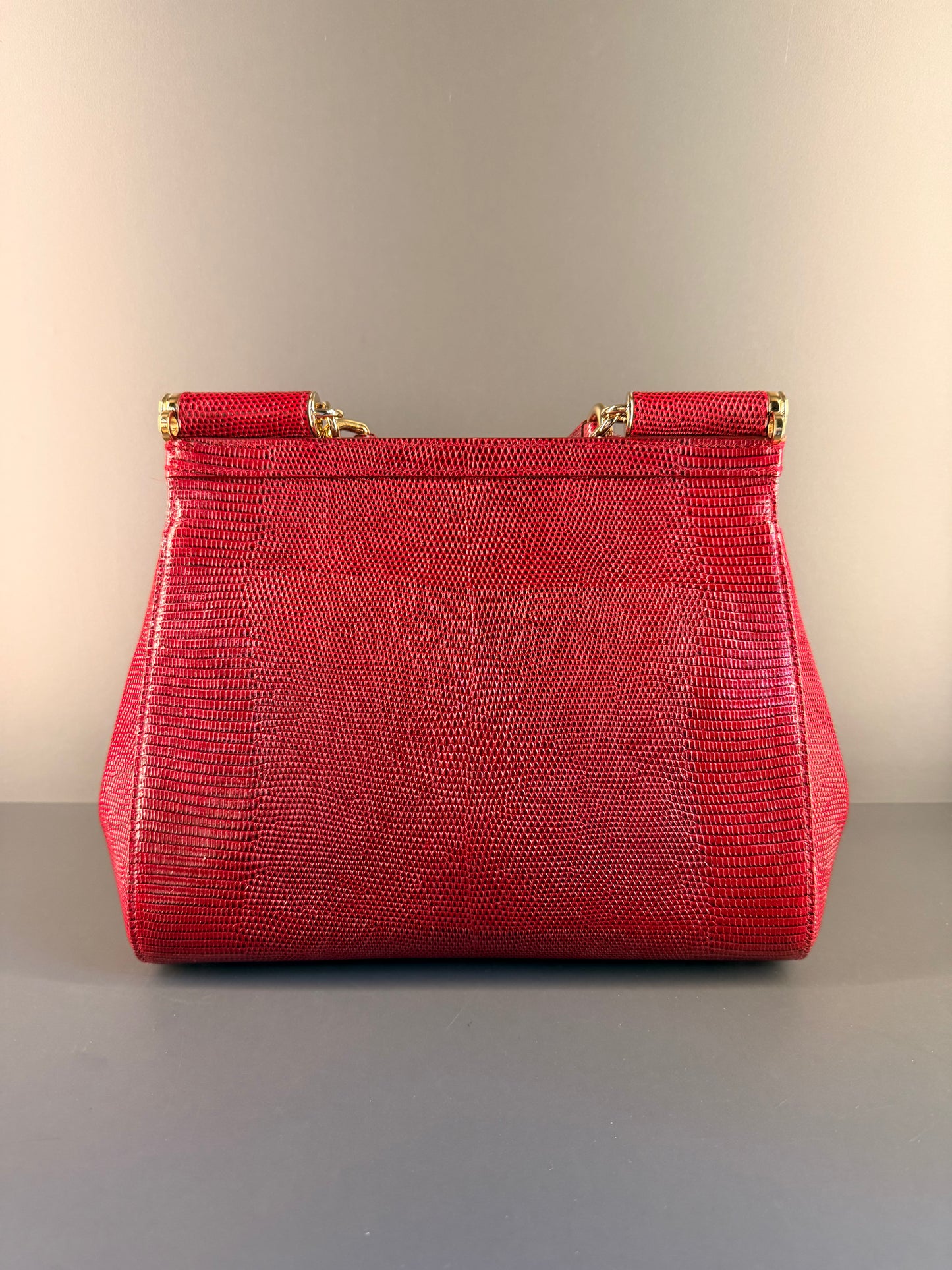 DOLCE & GABBANA RED AMBOSSED LIZARD MEDIUM MISS SICILY HANDBAG