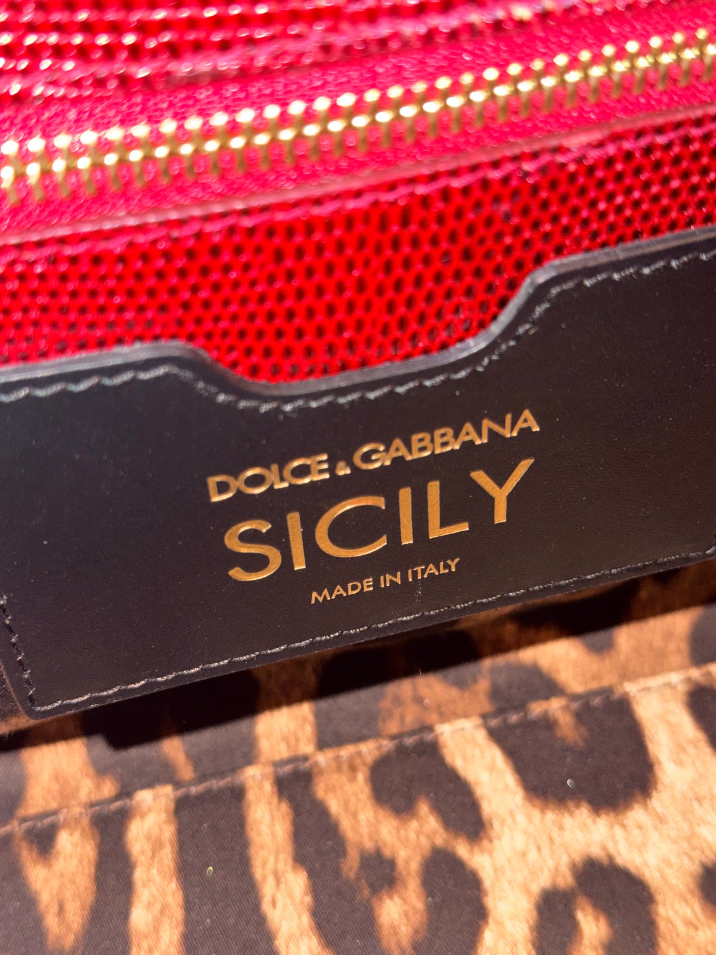 DOLCE & GABBANA RED AMBOSSED LIZARD MEDIUM MISS SICILY HANDBAG
