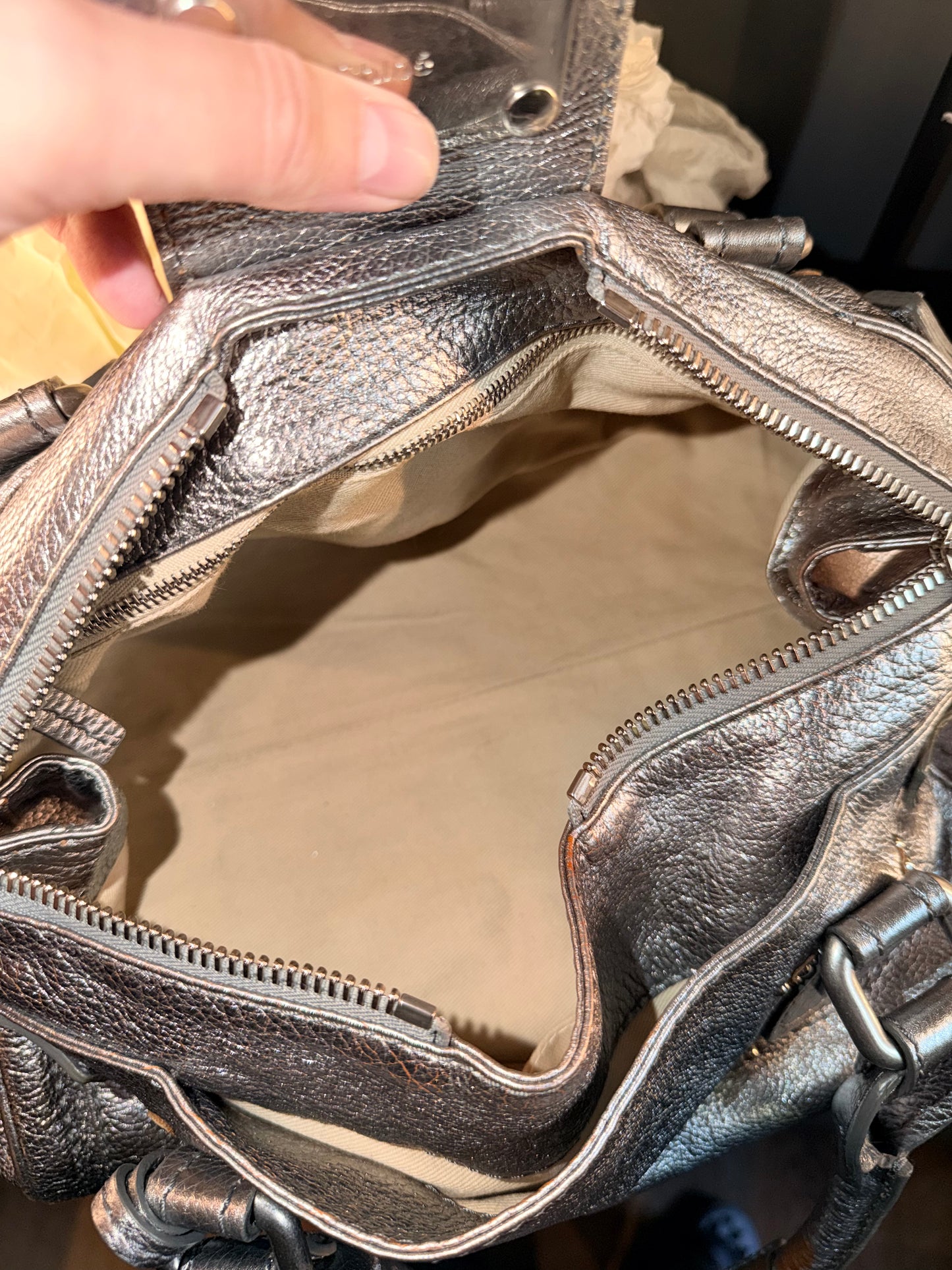 CHLOE SILVER LEATHER PADDINGTON HANDBAG