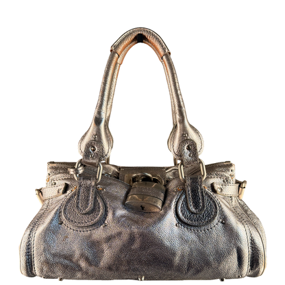 CHLOE SILVER LEATHER PADDINGTON HANDBAG