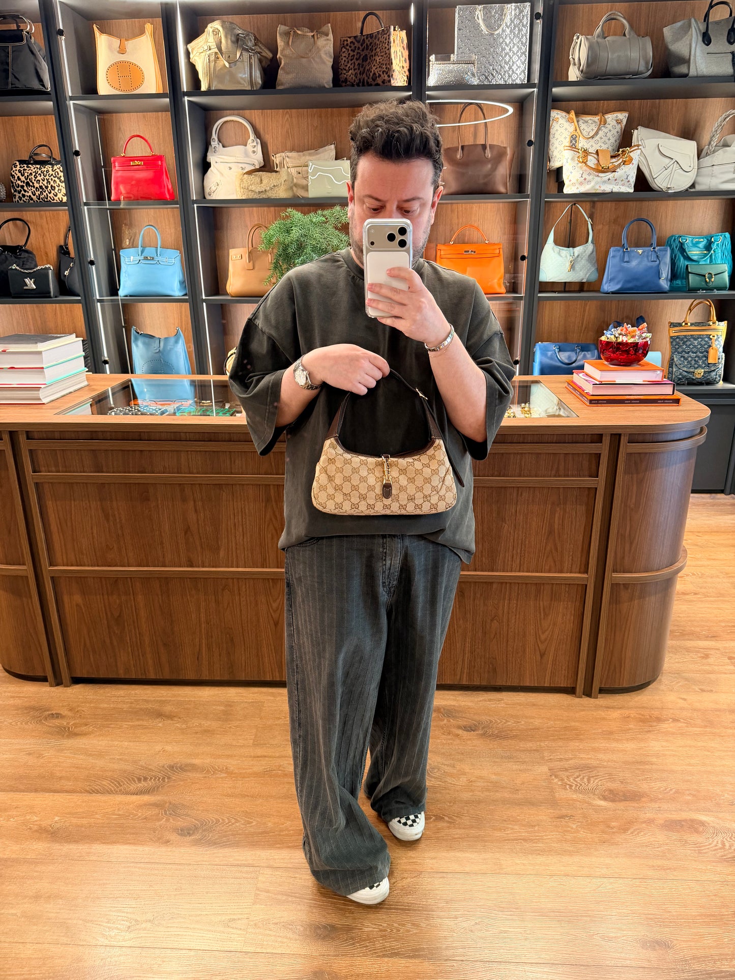 GUCCI MONOGRAM GG JACKIE SLIM SHOULDER BAG