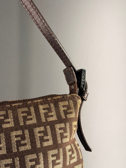 FENDI DARK BROWN ZUCCHINO HALF MOON SHOULDER BAG