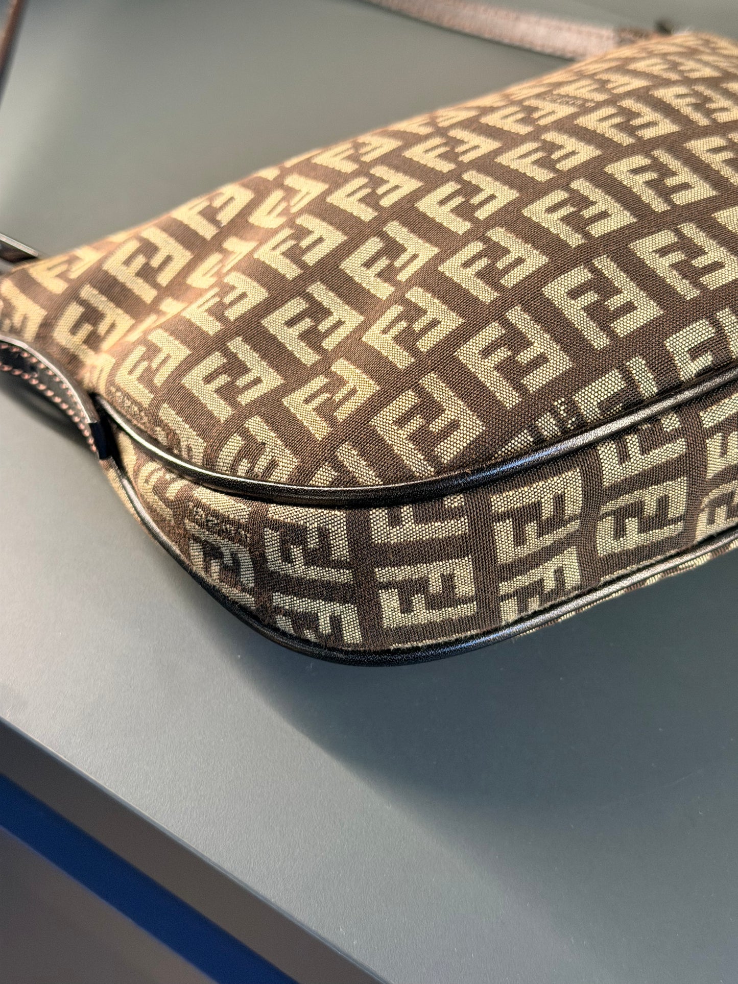 FENDI DARK BROWN ZUCCHINO HALF MOON SHOULDER BAG