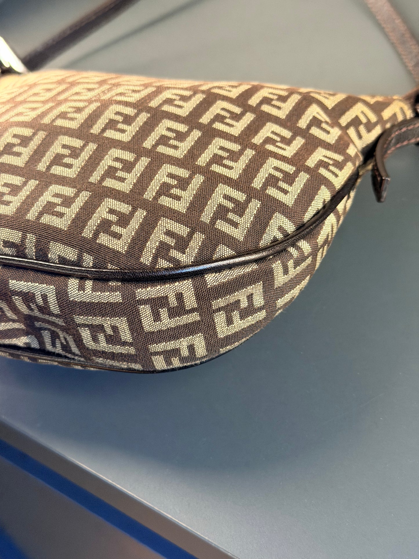 FENDI DARK BROWN ZUCCHINO HALF MOON SHOULDER BAG