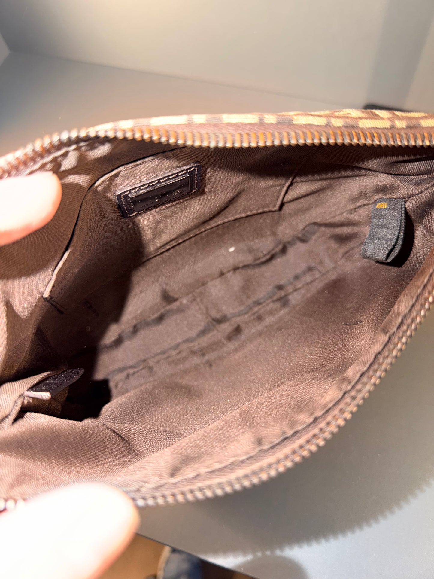 FENDI DARK BROWN ZUCCHINO HALF MOON SHOULDER BAG